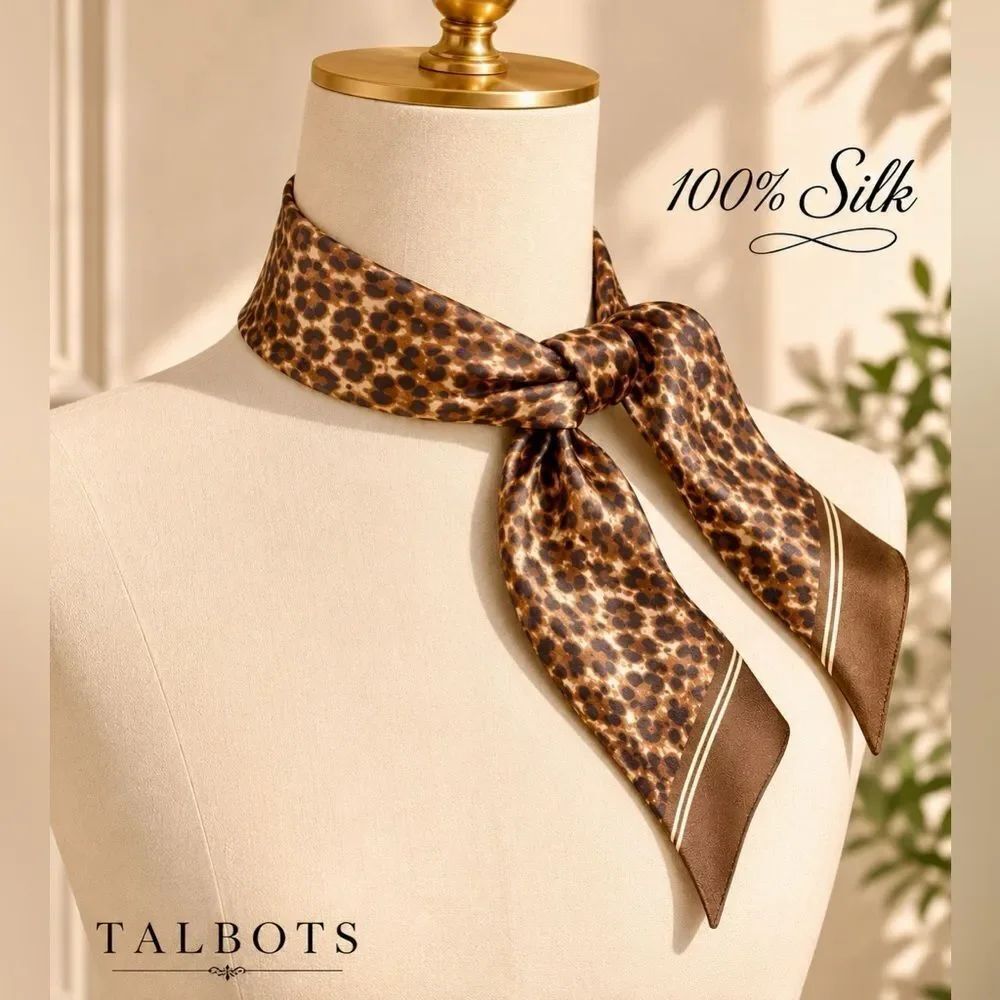 NWT Talbots Delicate Leopard Skinny 💯 Silk Scarf
